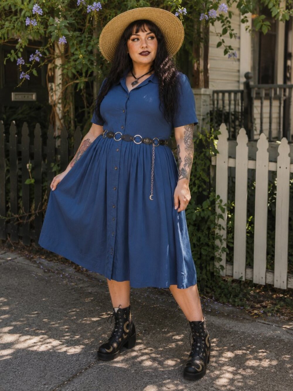 Vintage Cos Cob Blue Button Front Midi Dress Plus Size 18 Cottagecore CUTE